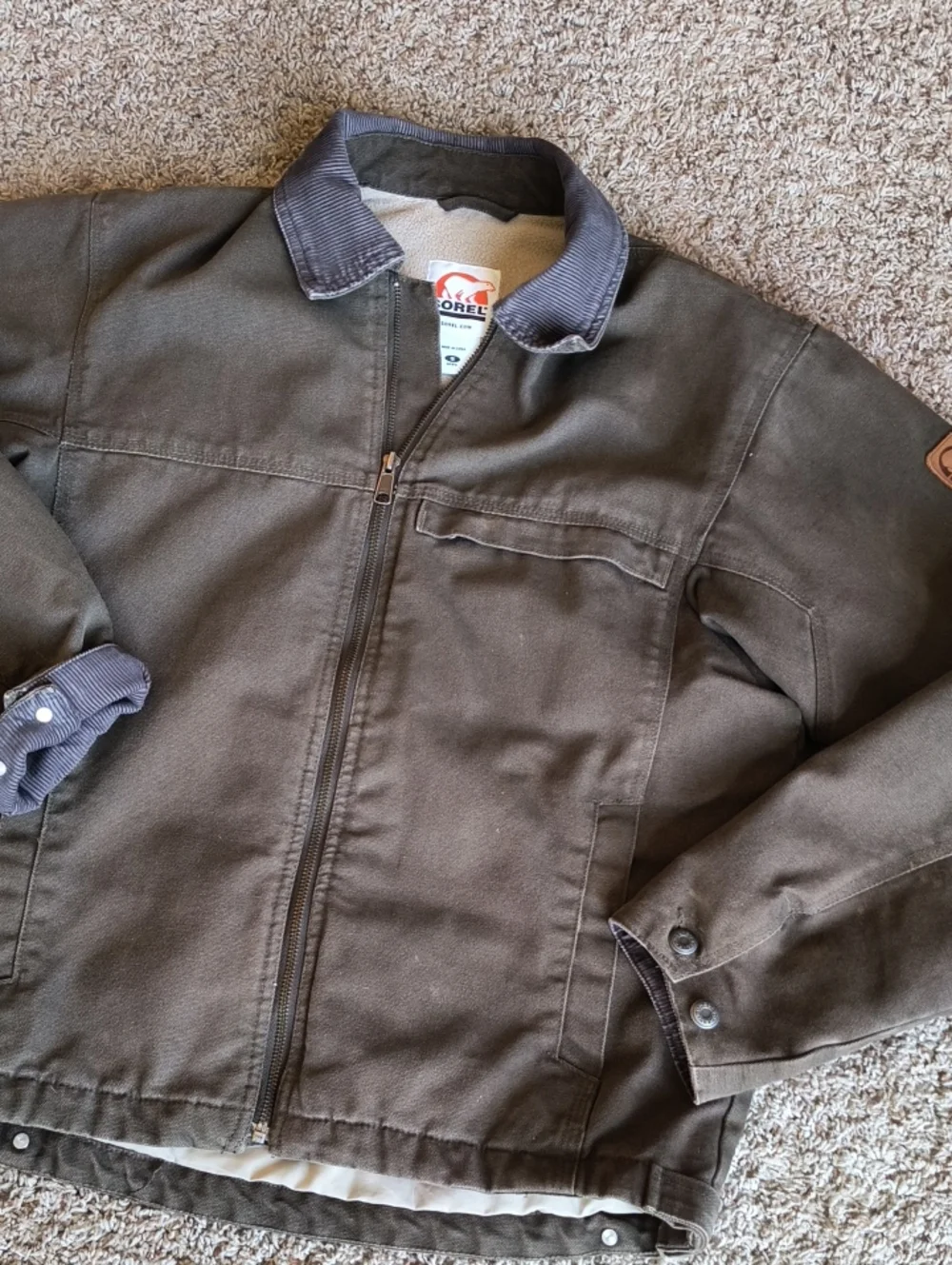 Sorel Olive Green Men's Jacket with Corduroy Collar